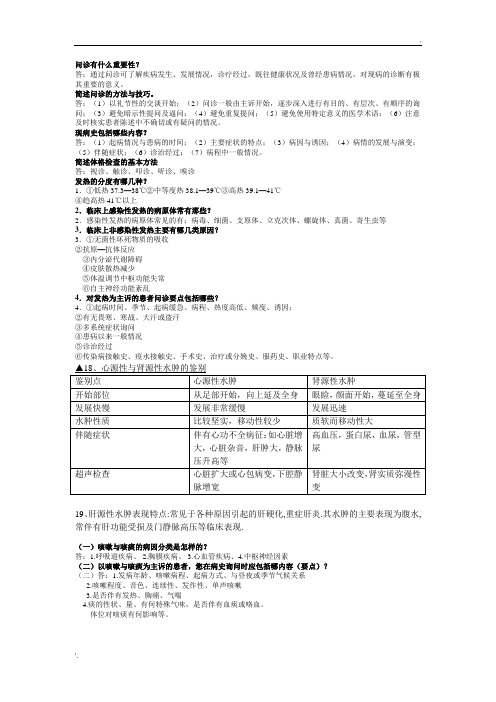 诊断学简答题重点