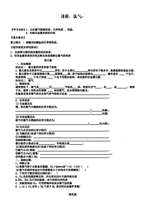 广东省惠阳市第一中学高三化学一轮复习导学案：氯气