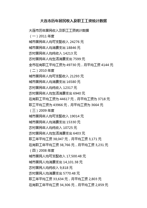 大连市历年居民收入及职工工资统计数据