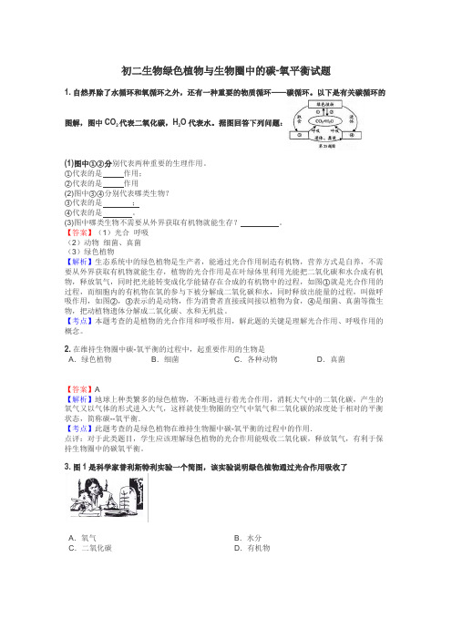 初二生物绿色植物与生物圈中的碳-氧平衡试题
