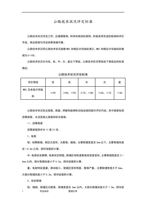 公路技术状况评定标准