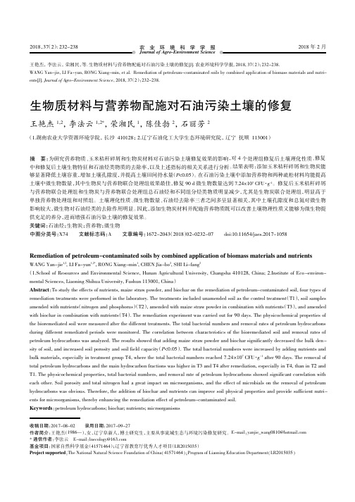 生物质材料与营养物配施对石油污染土壤的修复