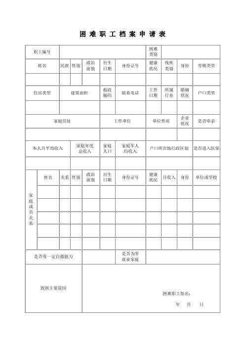 困 难 职 工 申 请 表 - 淮南总工会