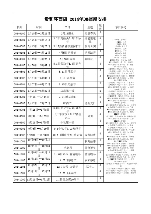 2014年DM海报档期安排表