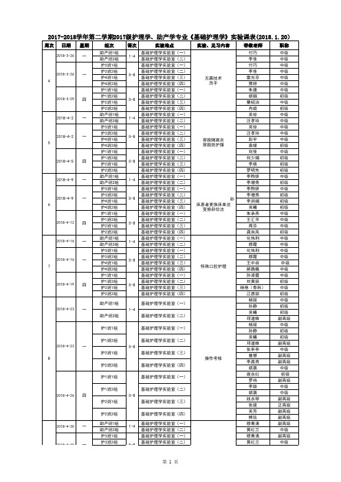 《基础护理学》实验课表