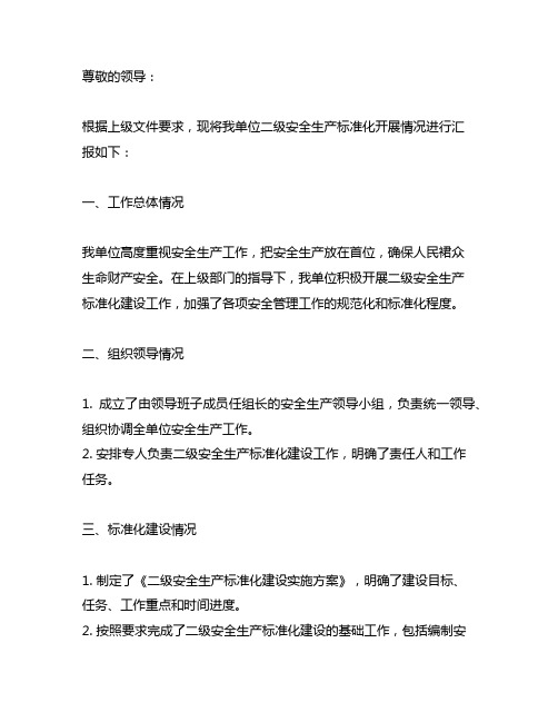 二级安全生产标准化开展情况的汇报材料