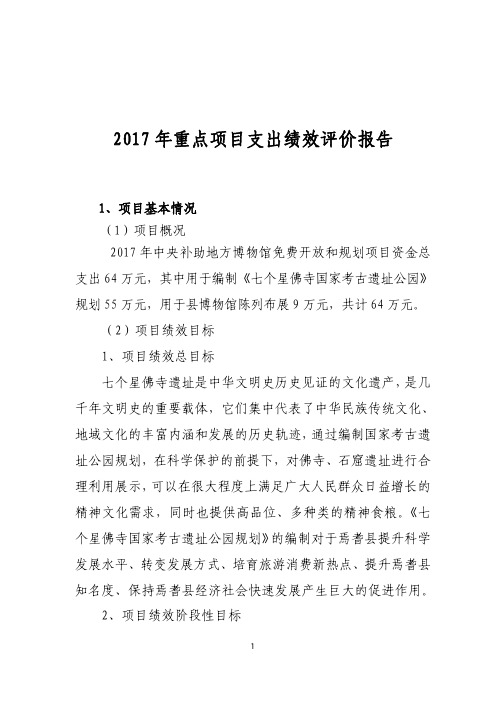 2017年重点项目支出绩效评价报告