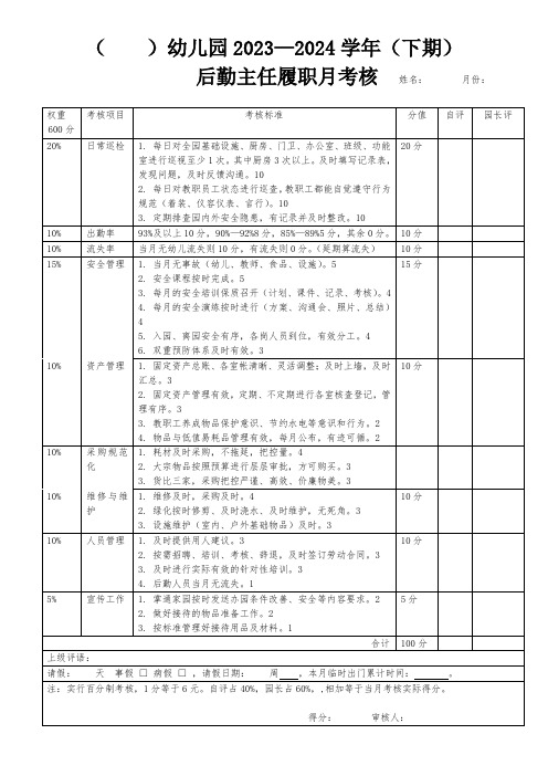 3幼儿园后勤主任考核表1张