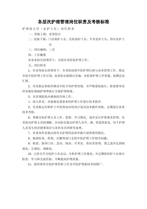 各层次护理管理岗位职责及考核标准Word 文档