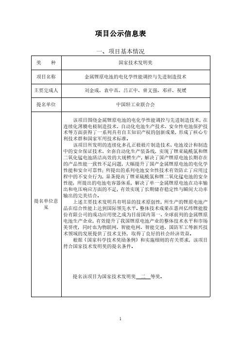 项目公示信息表