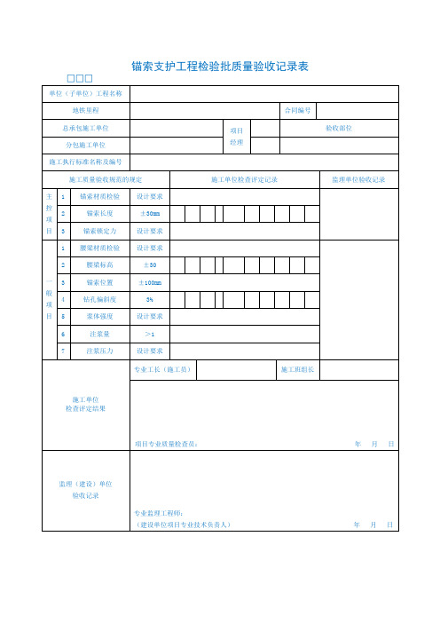 锚索支护工程检验批质量验收记录表