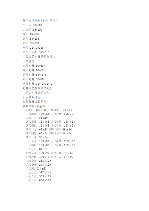 常用宣纸规格