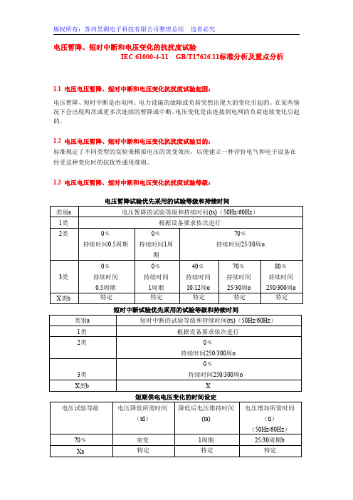 电压暂降短时中断和电压变化的抗扰度试验IEC61000-4-11GB T17626.11标准分析及重点分析苏州昊测整理总结