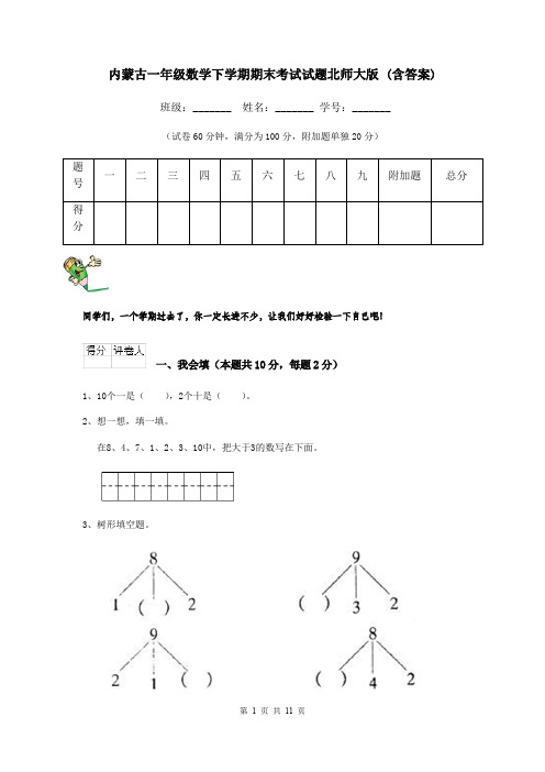 内蒙古一年级数学下学期期末考试试题北师大版 (含答案)