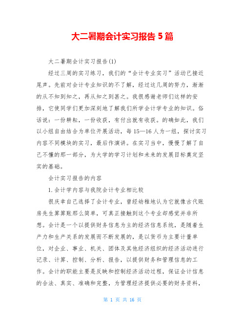 大二暑期会计实习报告5篇