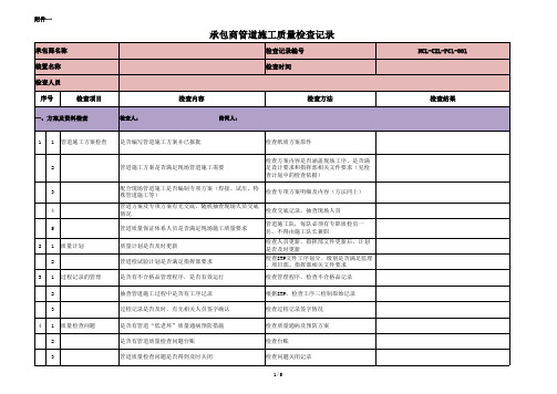 承包商管道施工质量检查记录及检查计划