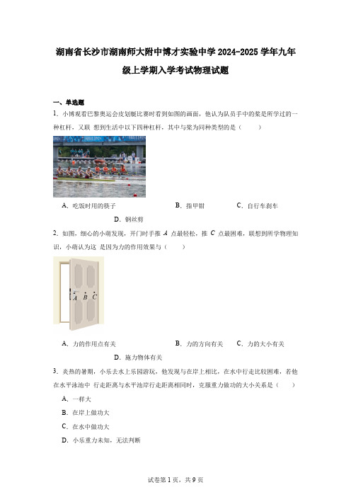 湖南省长沙市湖南师大附中博才实验中学2024-2025学年九年级上学期入学考试物理试题