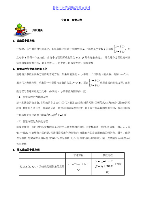 精品专题02参数方程-一本通之备战2019高考数学(理)选做题