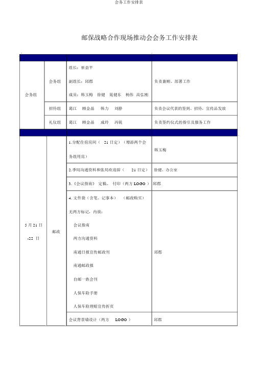 会务工作安排表