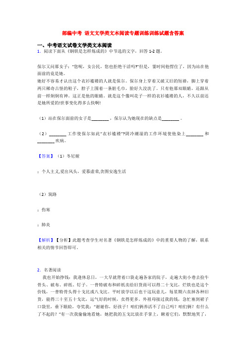 部编中考 语文文学类文本阅读专题训练训练试题含答案