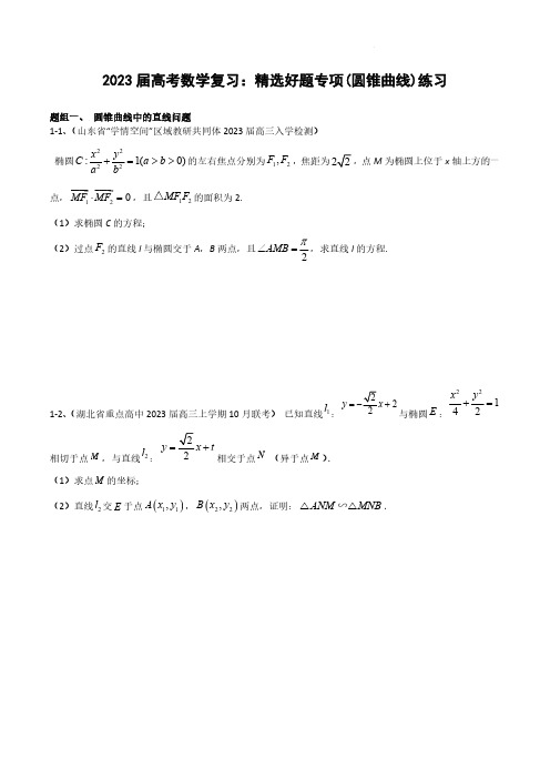 2023届高考数学复习：精选好题专项(圆锥曲线)练习 (附答案)