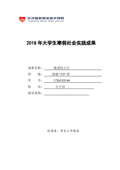 2018年大学生寒假社会实践成果