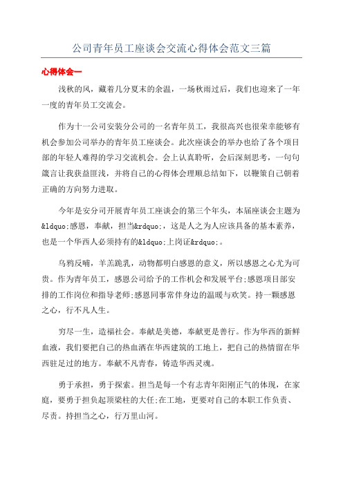 公司青年员工座谈会交流心得体会范文三篇