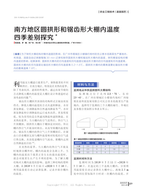 南方地区圆拱形和锯齿形大棚内温度四季差别探究