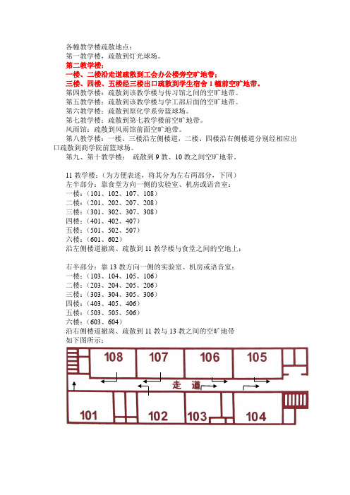 各幢教学楼疏散地点