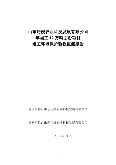 山东巧嫂农业科技发展有限公司年加工12万吨面粉项目竣工环境保护验收监测报告