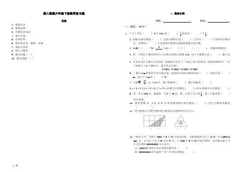 2015年新人教版六年级下册数学复习题多套