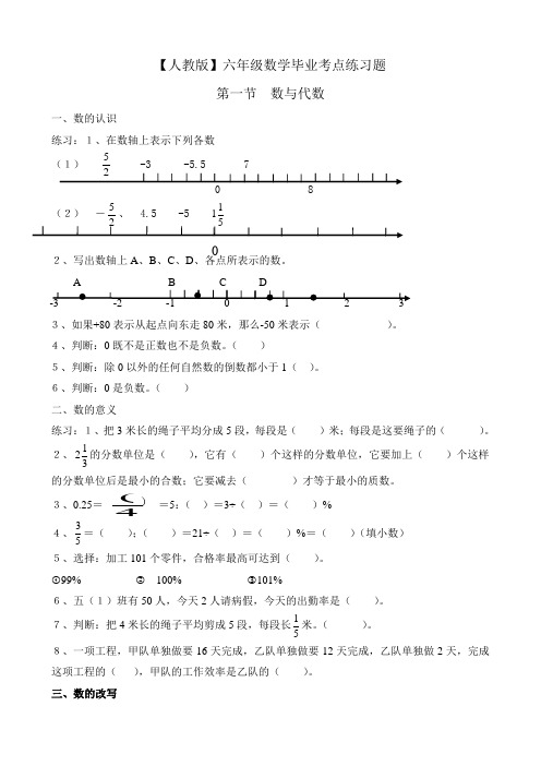 六年级数学下册毕业考点练习题——数与代数