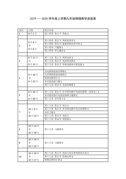 九年级物理教学进度表