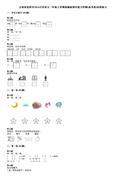 云南省昆明市2024小学语文一年级上学期统编版期末能力评测(备考卷)巩固练习