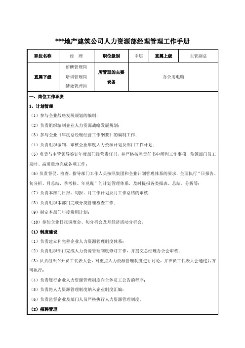 地产建筑公司人力资源部经理管理工作手册