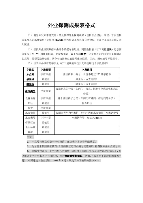 外业探测成果表格式