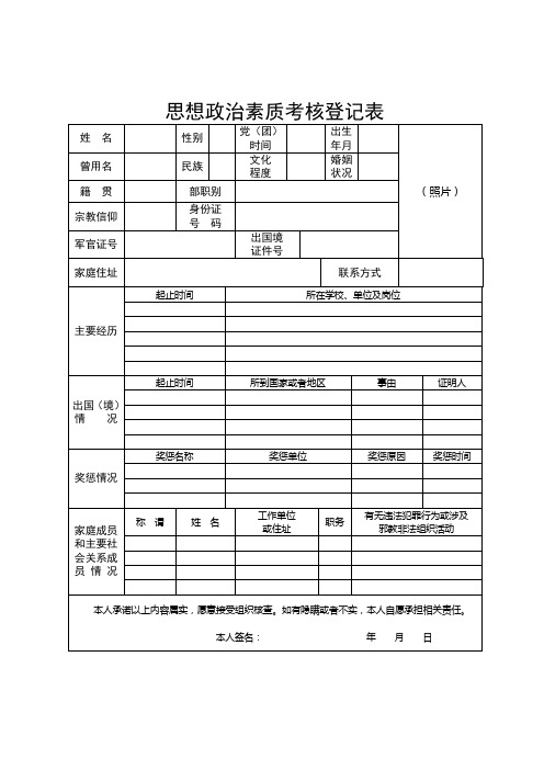 思想政治素质考核登记表