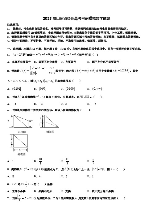 2025届山东省各地高考考前模拟数学试题含解析