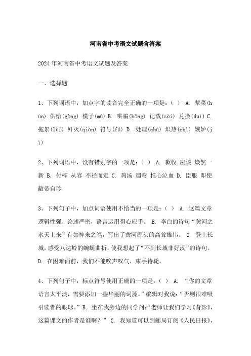 河南省中考语文试题含答案