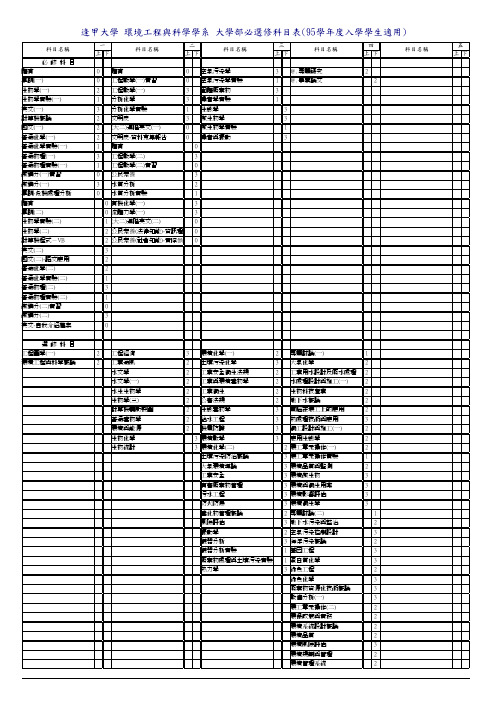 逢甲大学环境工程与科学学系大学部必选修科目表(95学入学学生适用)