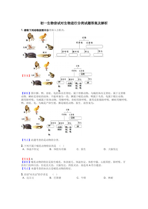 初一生物尝试对生物进行分类试题答案及解析
