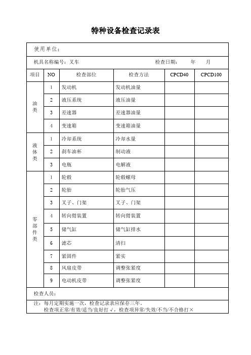 特种设备检查记录表--叉车