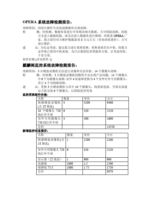 OPERA系统故障检测报告