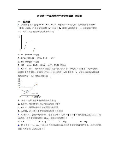 西安铁一中滨河学校中考化学试题 含答案
