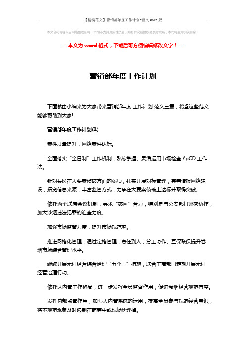 【精编范文】营销部年度工作计划-范文word版 (11页)