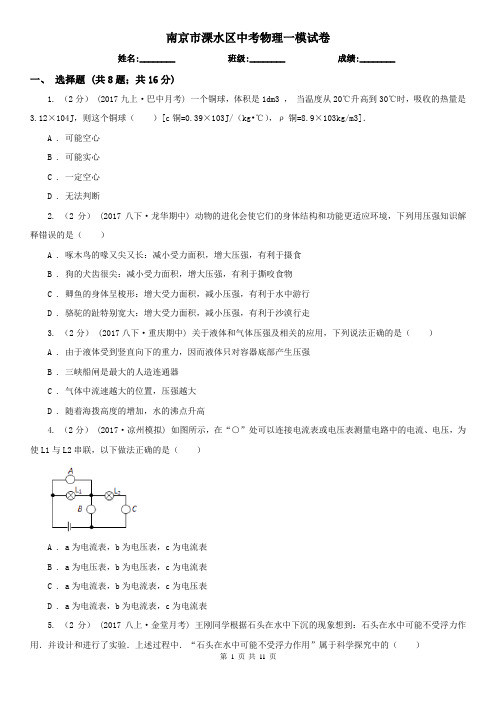 南京市溧水区中考物理一模试卷