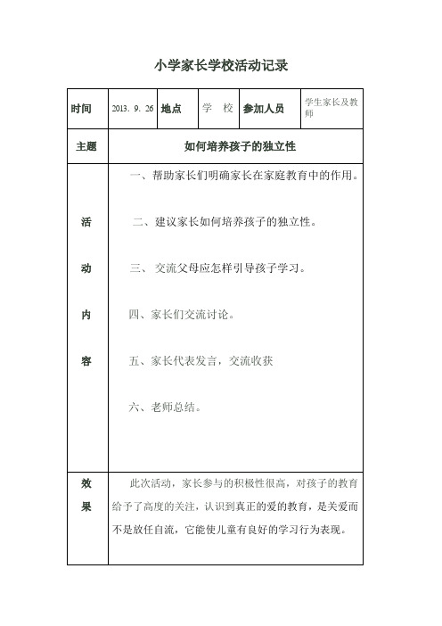 家长学校活动记录表