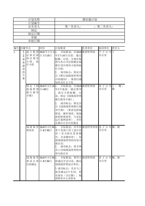 战略行动计划表