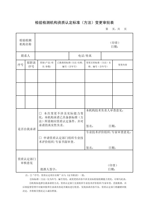 检验检测标准(方法)变更审批表