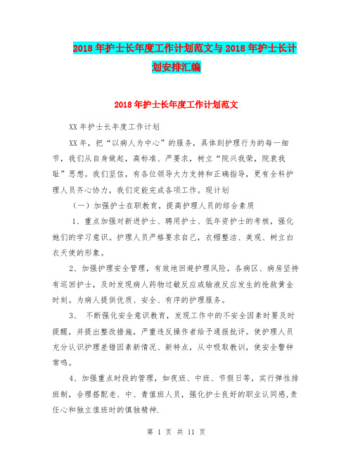 2018年护士长年度工作计划范文与2018年护士长计划安排汇编.doc